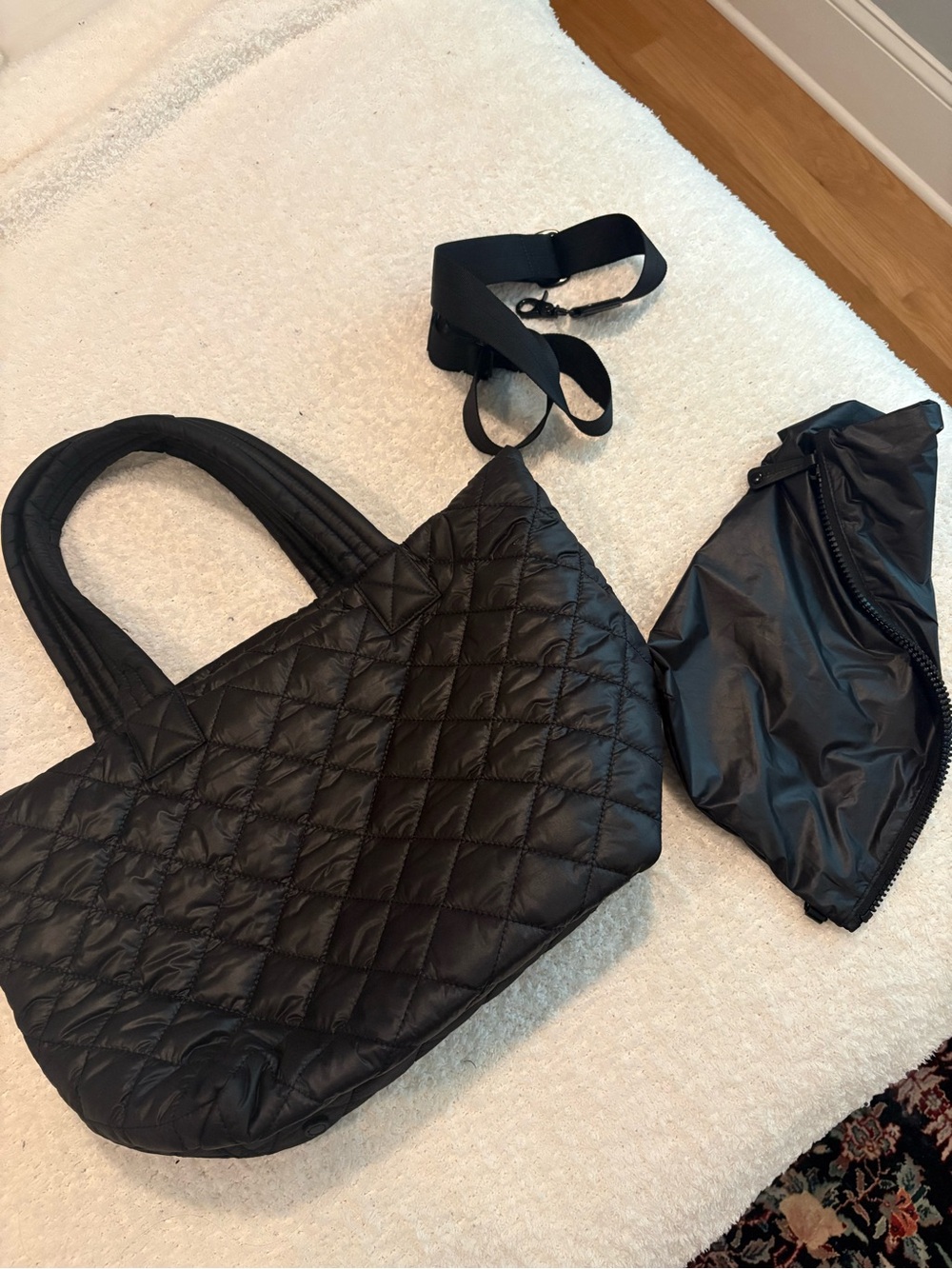 New Quince large Quilted Black Tote Bag with Removable Strap